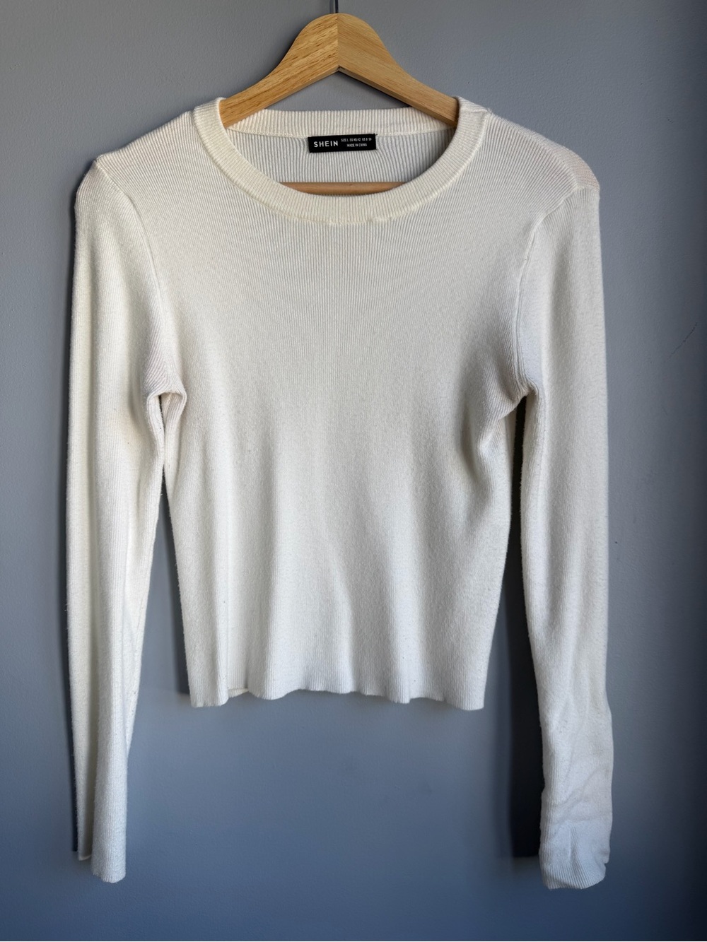 Cream Long Sleeve Ribbed Knit Top